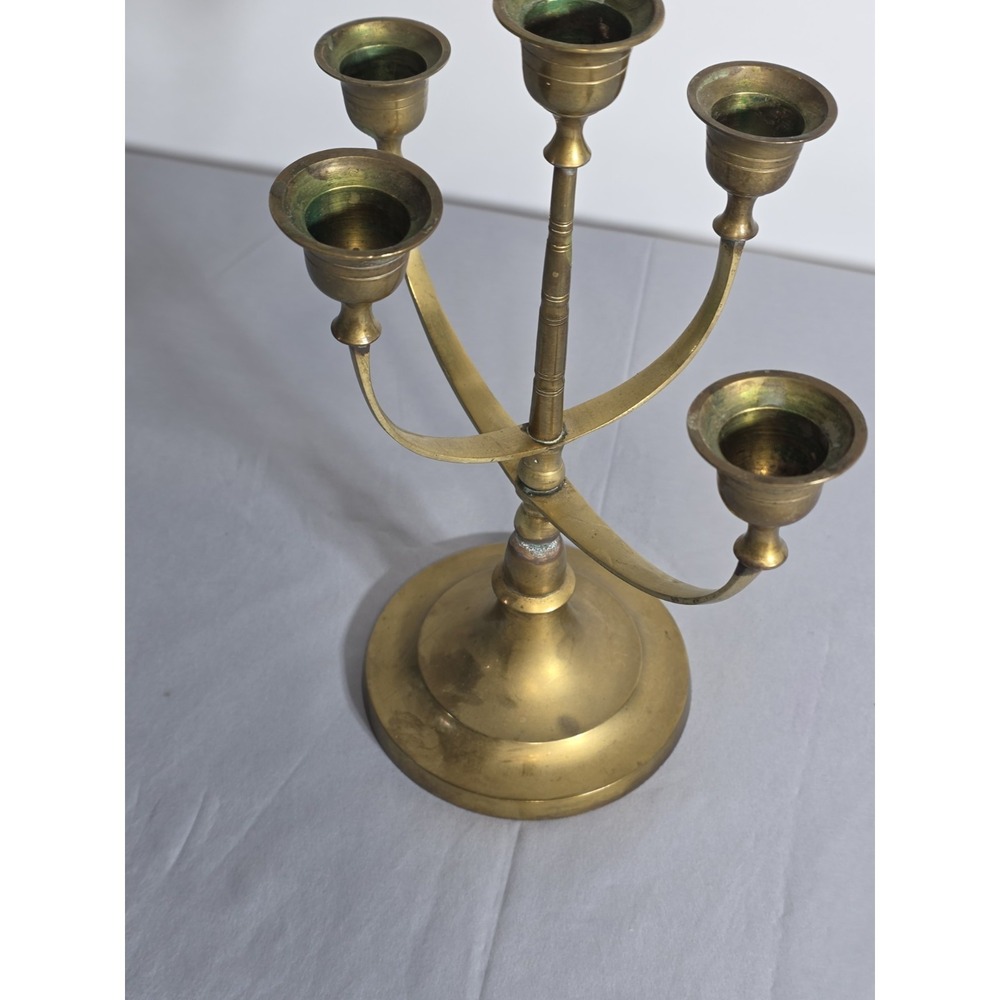 brass gold candelabra 5 Candlestick Centerpiece Vintage Decor Home - Picture 4 of 10